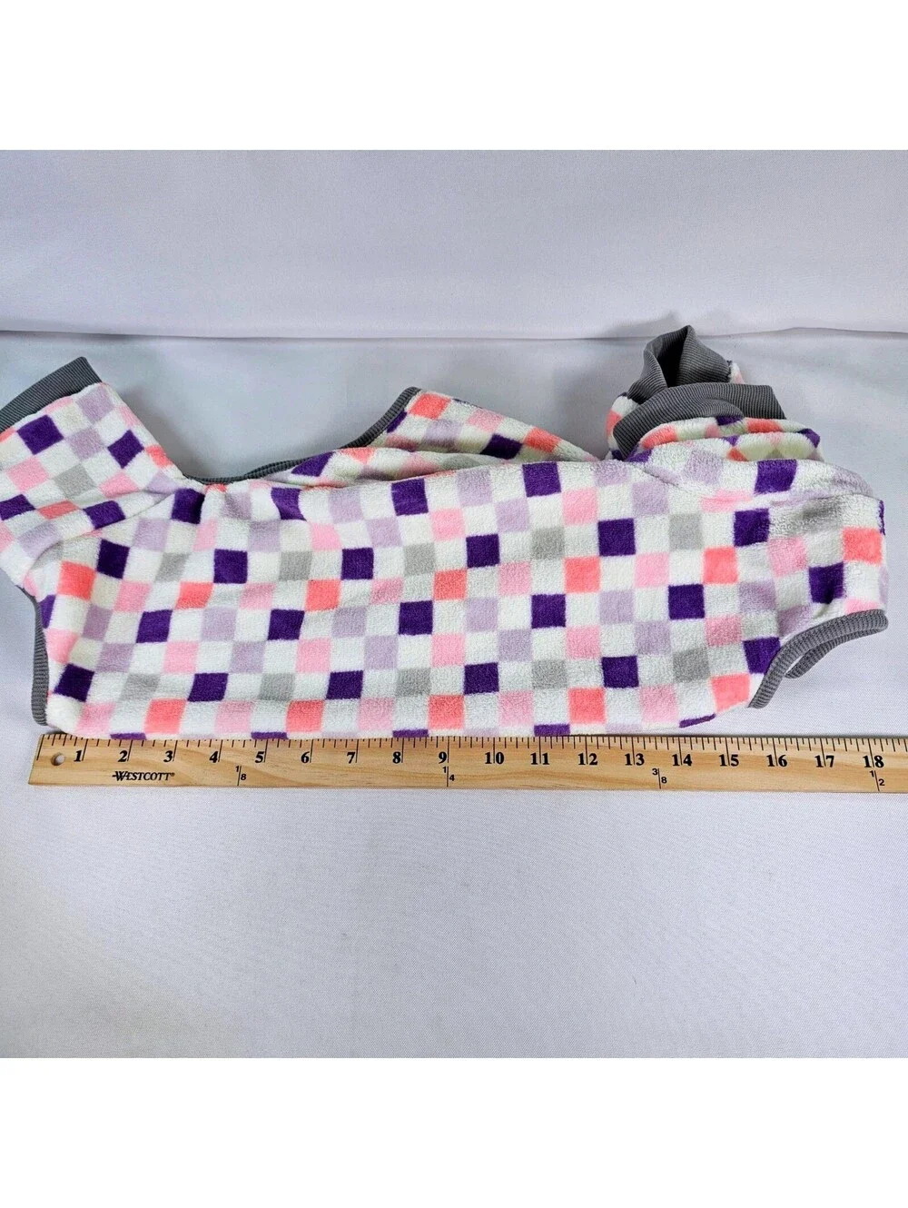 Love Your Pet Fleece Dog Pajamas Checkered Purple Pink White Grey NWT Small
